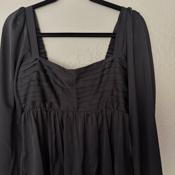 Abercrombie & Fitch Emerson Balloon Sleeve Satin Mini Black Dress Size Med NWOT - Picture 7 of 8